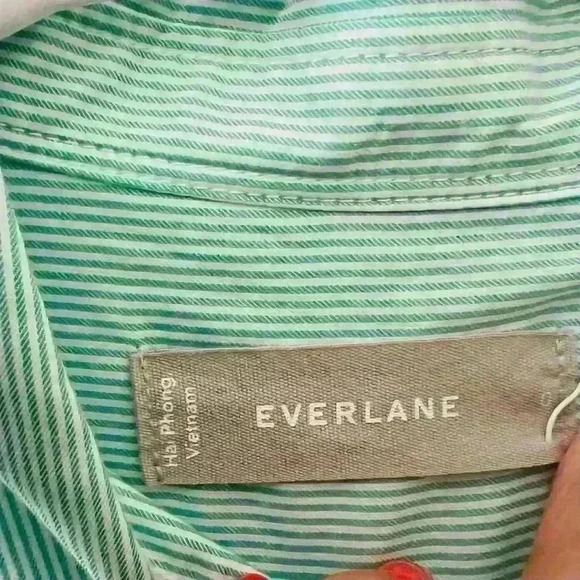 EVERLANE‎ WOMENS PREPPY MINT/WHITE STRIPED SILKY FEELING COTTON BUTTON DOWN SIZE - Picture 4 of 7